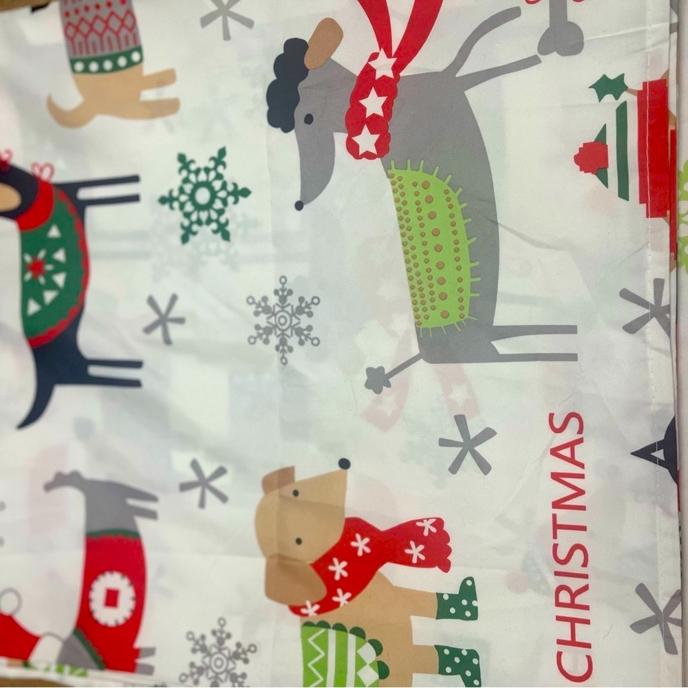 Christmas Dog Print fabric shower curtain with hooks